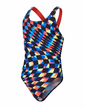 Girls Digital Allover Leaderback Swimsuit - Black/Red speedo mens swimwear, speedo training swimsuits