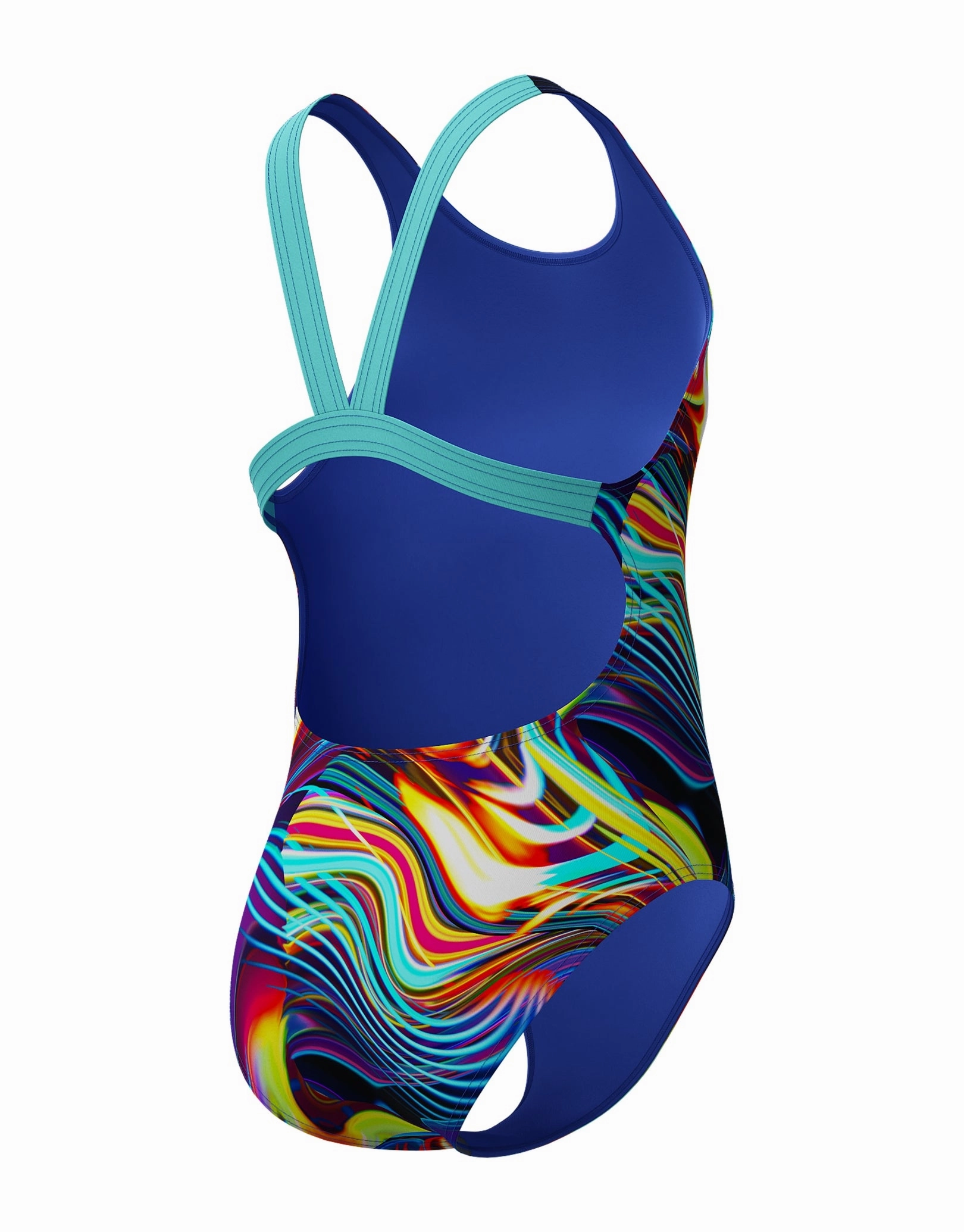 Girls Digital Allover Leaderback Swimsuit - Blue/Multi