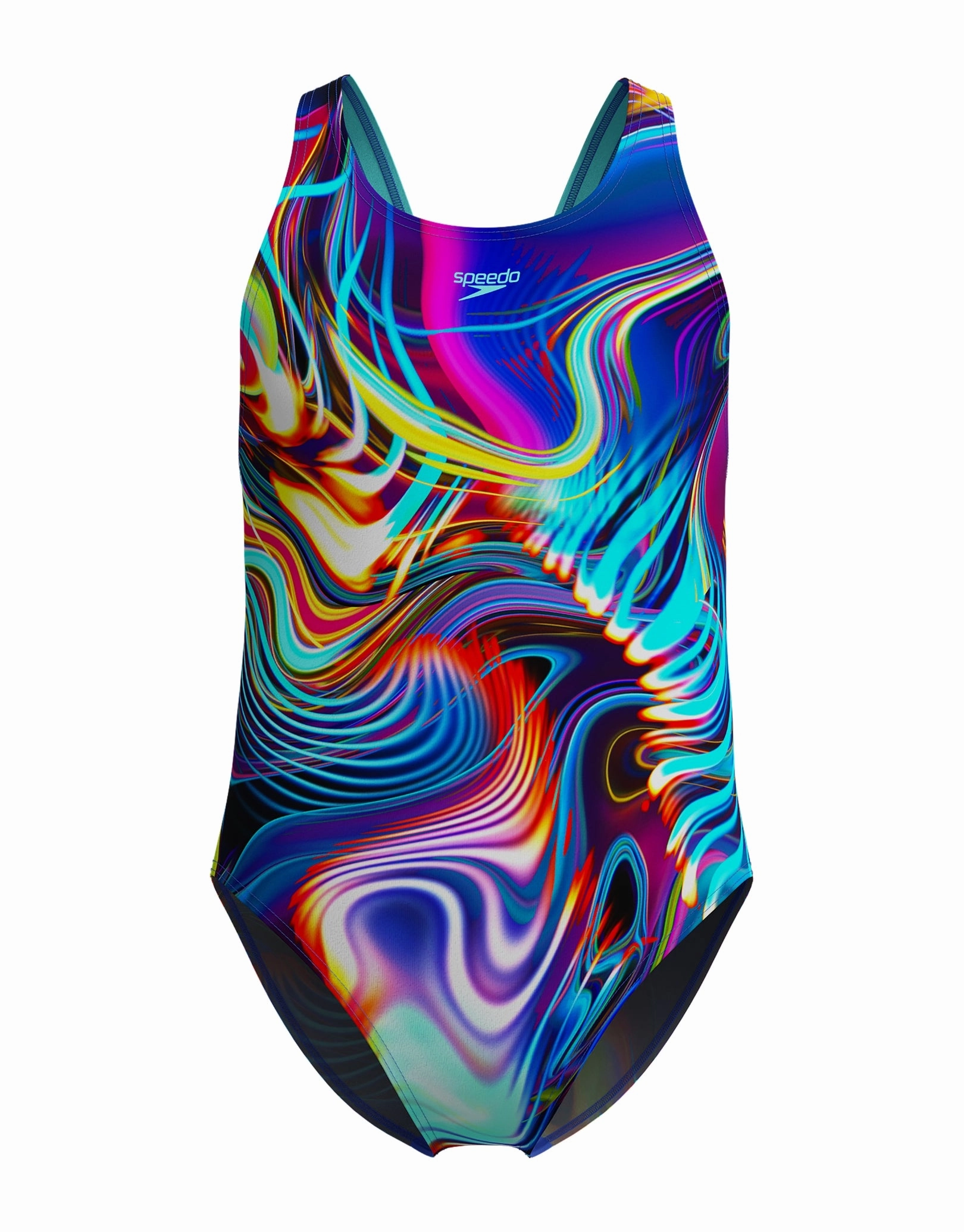 Girls Digital Allover Leaderback Swimsuit - Blue/Multi