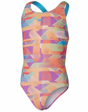 Girls Digital Allover Leaderback Swimsuit - Red/Orange speedo mens swimwear, speedo training swimsuits