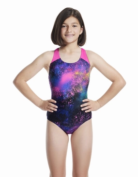 Girls Digital Allover Splashback Swimsuit - Black/Pink speedo mens swimwear, speedo training swimsuits