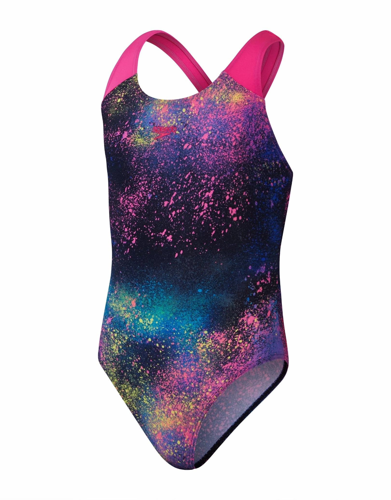 Girls Digital Allover Splashback Swimsuit - Black/Pink