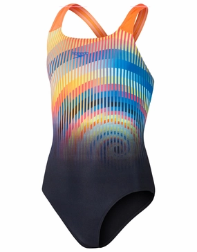 Girls Digital Placement Powerback Swimsuit - Black/Red speedo mens swimwear, speedo training swimsuits