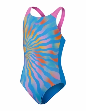 Girls Digital Placement Pulseback Swimsuit - Blue/Yellow speedo mens swimwear, speedo training swimsuits
