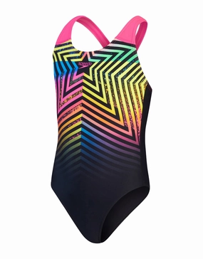 Girls Digital Placement Splashback Swimsuit - Black/Pink speedo mens swimwear, speedo training swimsuits