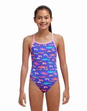 Girls Doggie Paddle Single Strap Swimsuit - Purple/Multi funkita womens swimsuits, funkita colorful swimwear