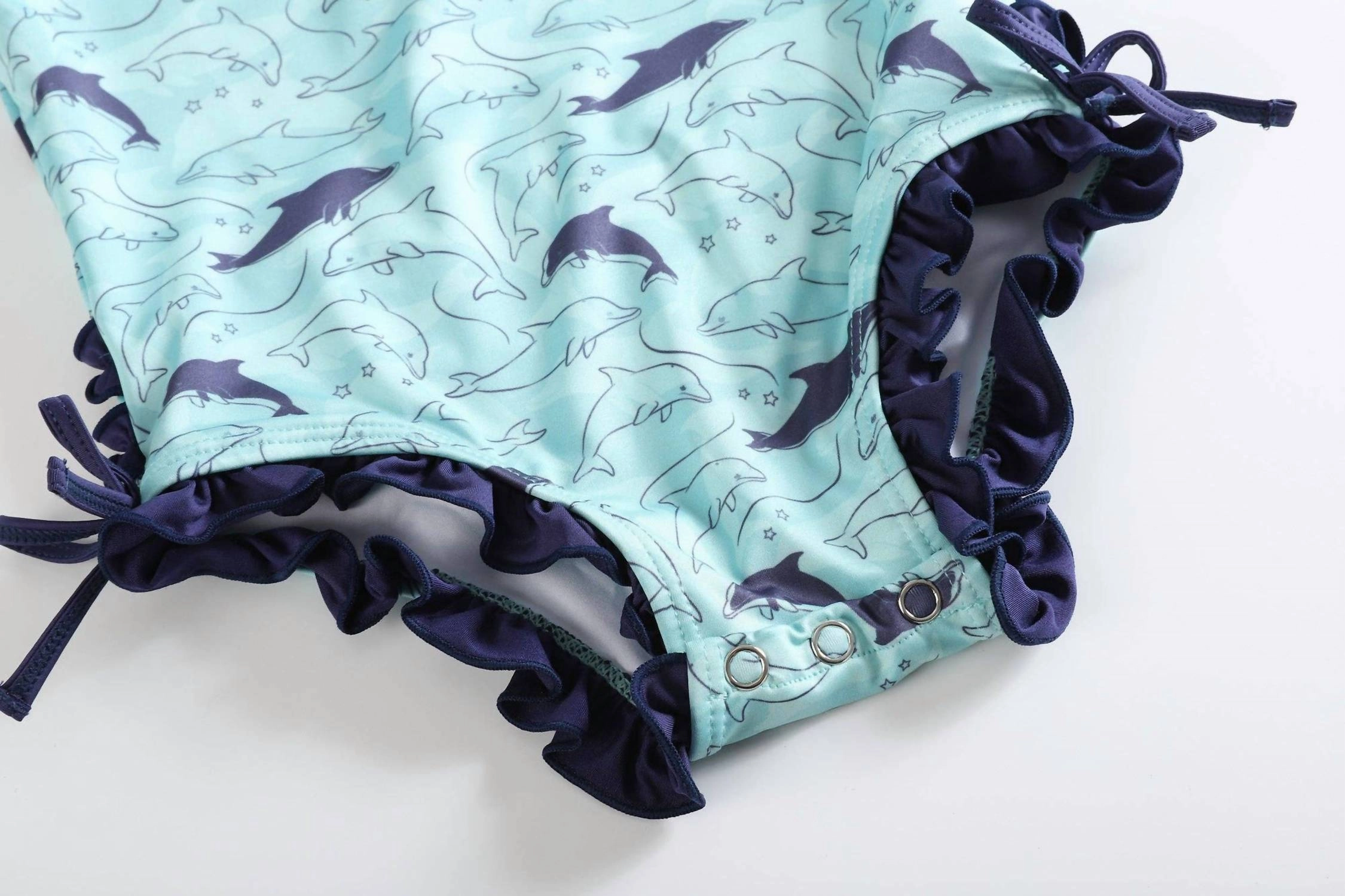 Girls Dolphin Long Sleeve Ruffle Swimsuit In Blue
