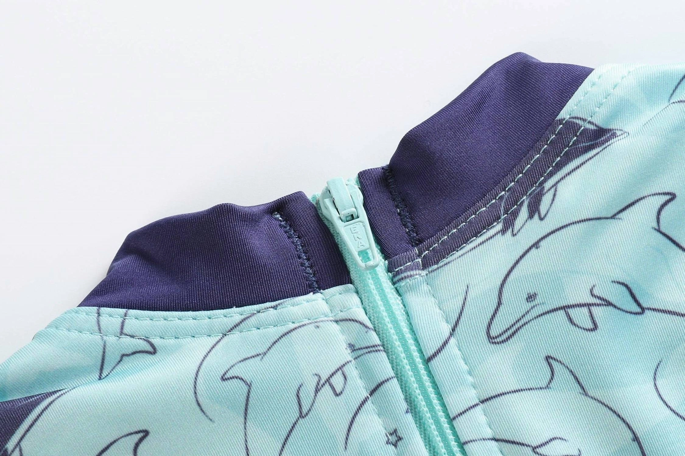 Girls Dolphin Long Sleeve Ruffle Swimsuit In Blue