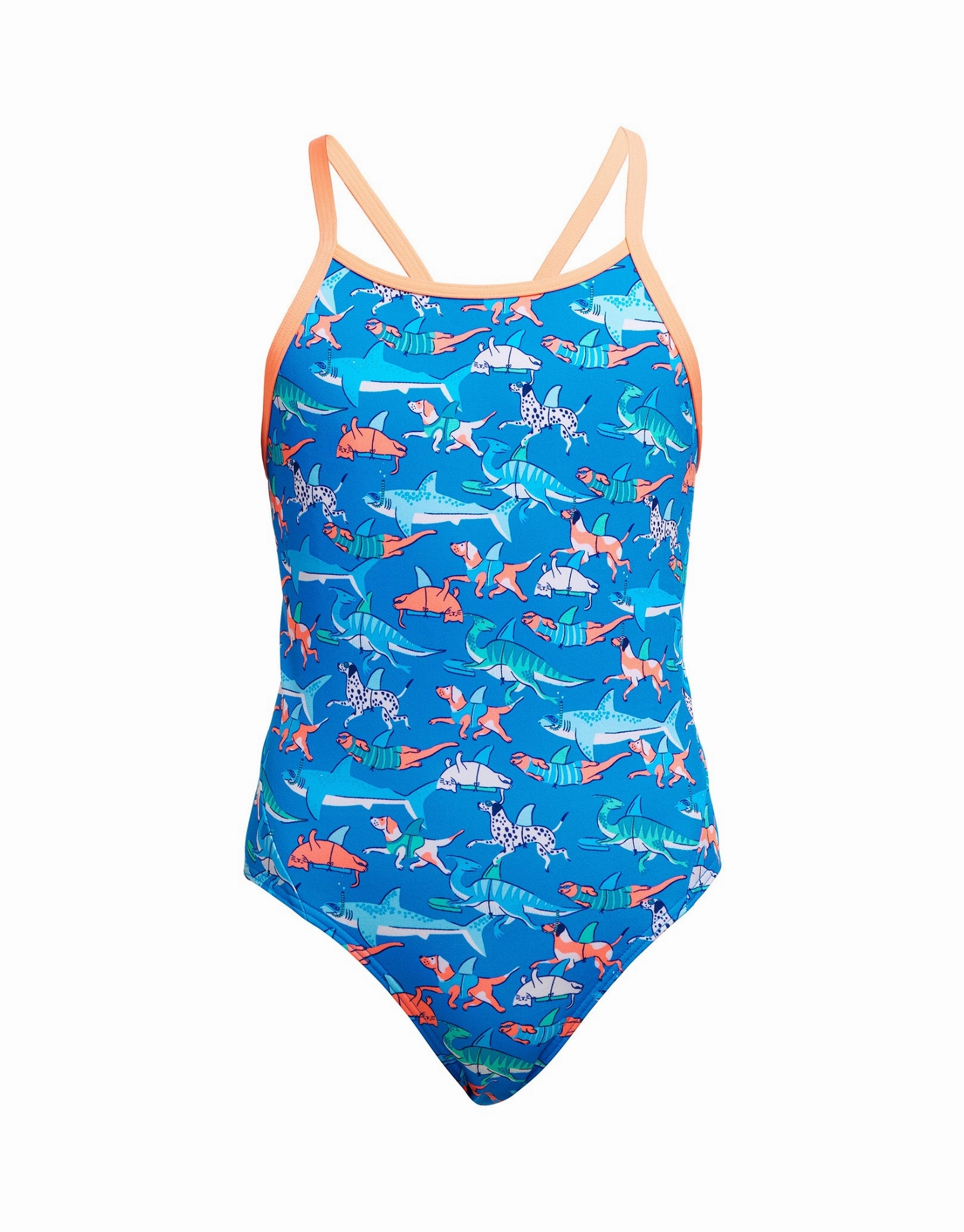 Girls Fin Swimming Diamond Back Swimsuit - Blue/Orange