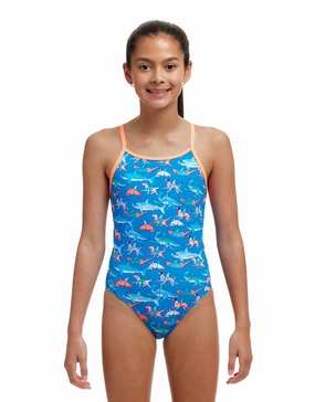Girls Fin Swimming Diamond Back Swimsuit - Blue/Orange funkita womens swimsuits, funkita colorful swimwear