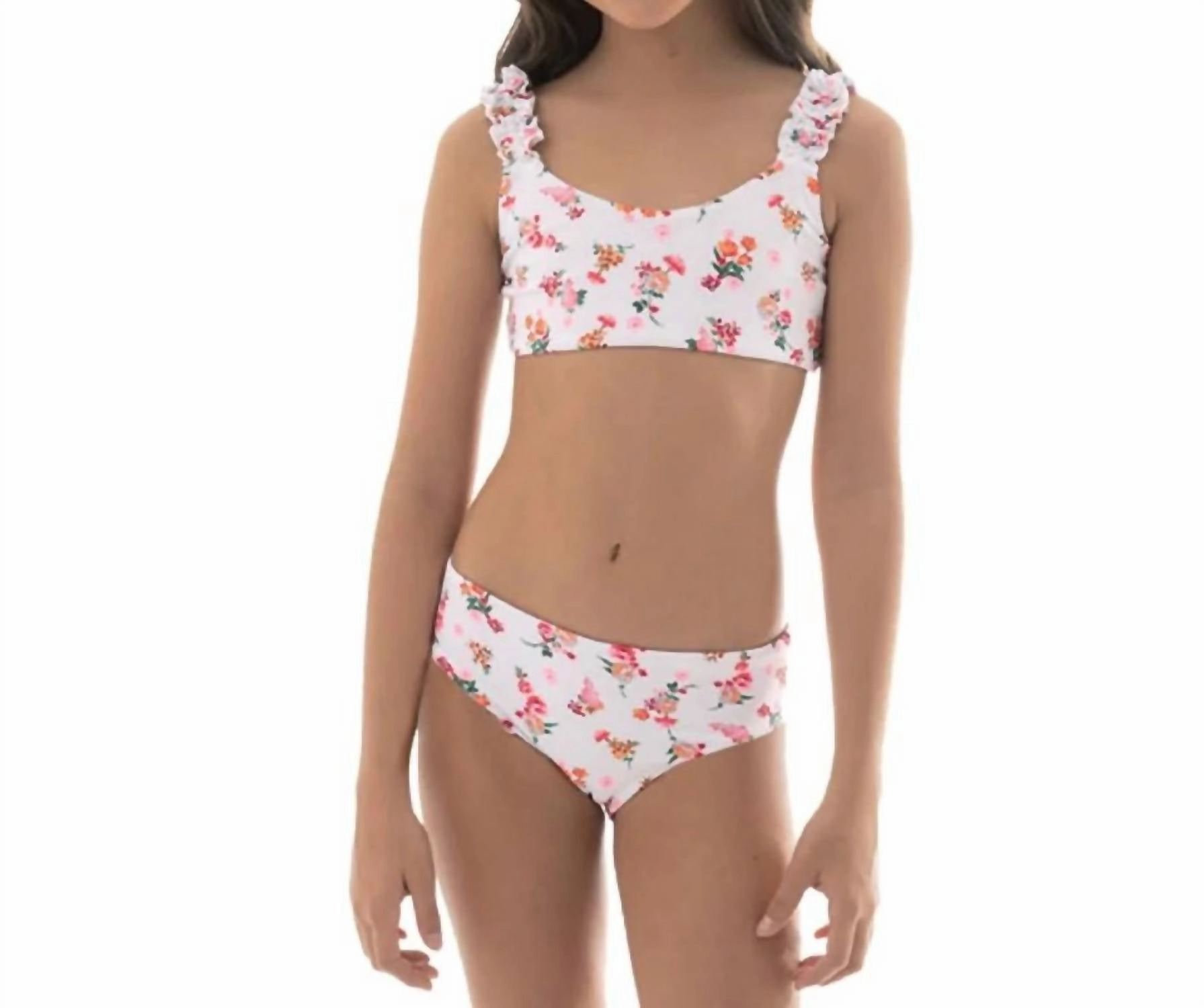 Girls Fressia Primerose Bikini Set In White cute swimsuits for teen girls, modest teen swimwear
