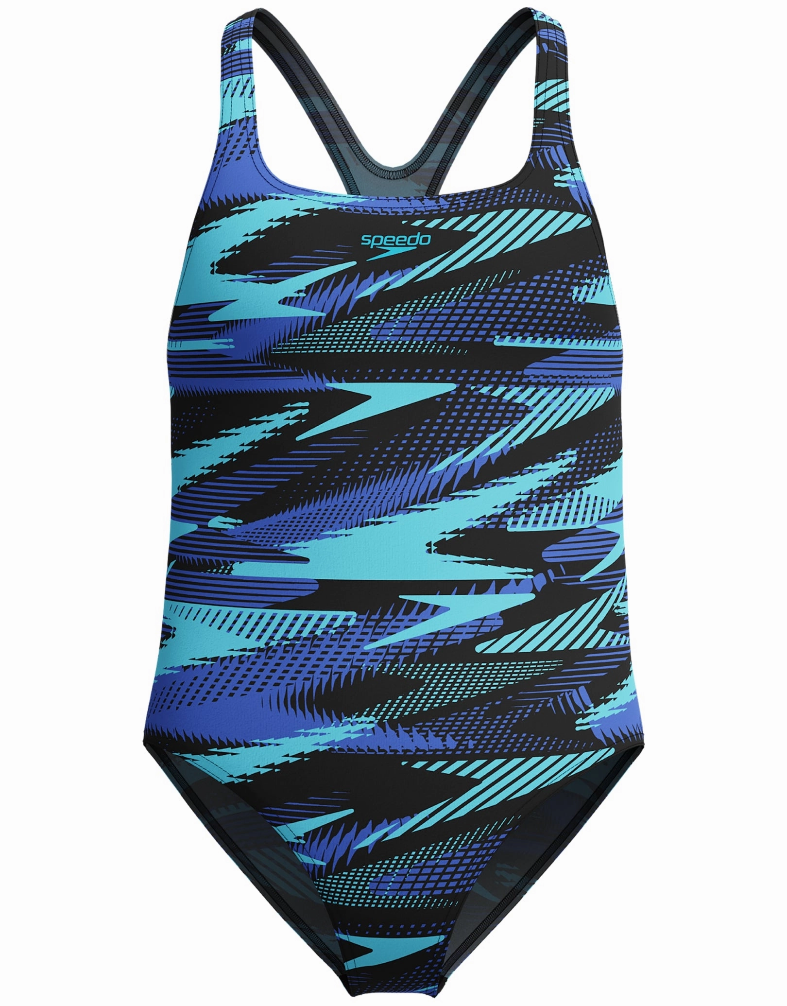 Girls HyberBoom Allover Printed Medalist Swimsuit - Black/Blue speedo mens swimwear, speedo training swimsuits