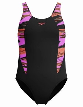 Girls HyberBoom Splice Muscleback Swimsuit - Black/Pink speedo mens swimwear, speedo training swimsuits