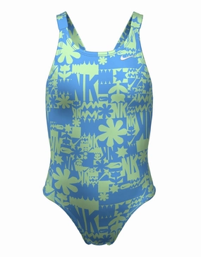 Girls Hydrastrong Multi Print Fastback Swimsuit - Vapor Green nike swimwear collection, nike swimsuits for training