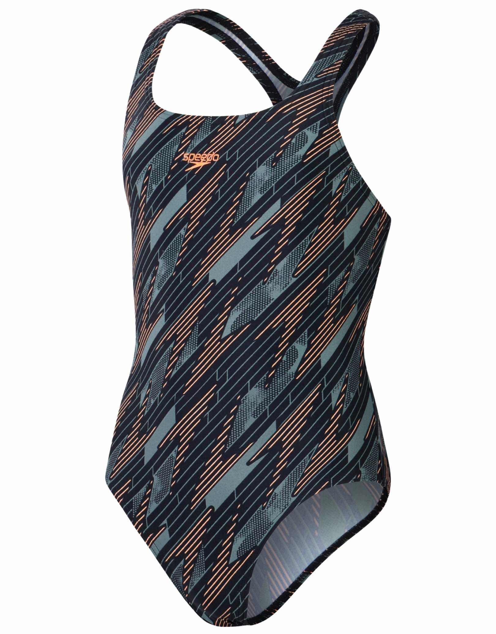 Girls Hyperboom Allover Medalist Swimsuit - Black/Green speedo mens swimwear, speedo training swimsuits