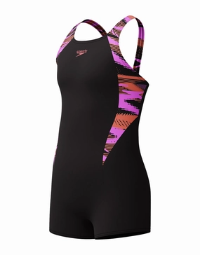 Girls Hyperboom Splice Legsuit - Black/Purple speedo mens swimwear, speedo training swimsuits