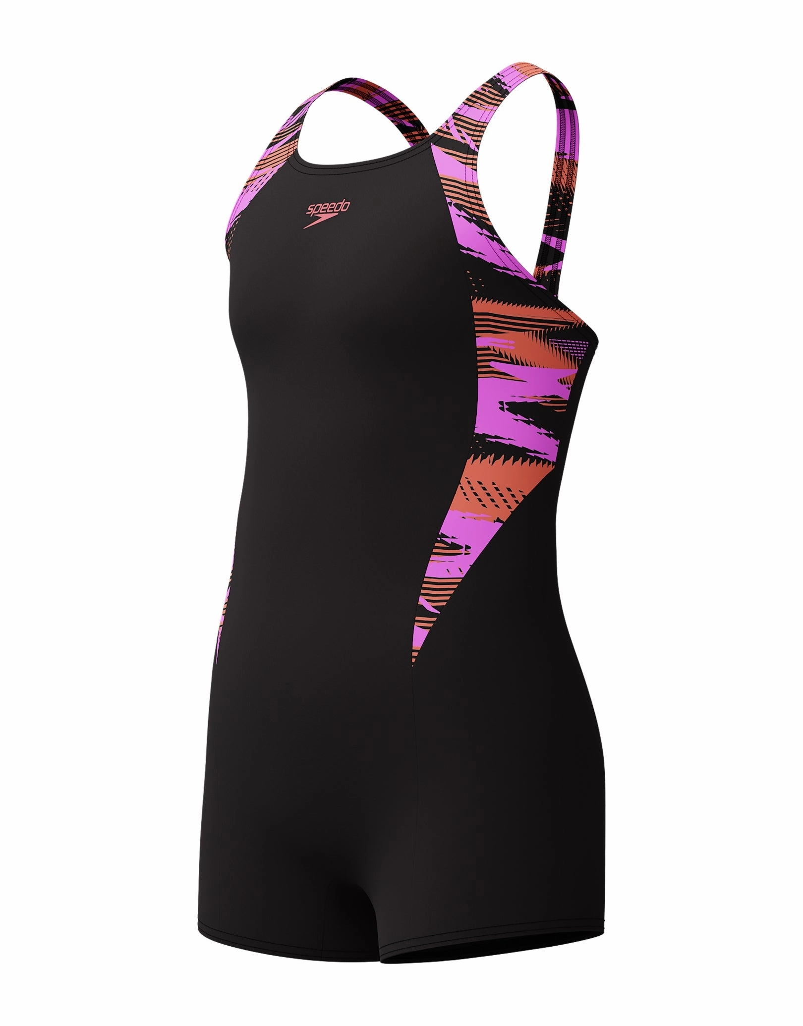 Girls Hyperboom Splice Legsuit - Black/Purple speedo mens swimwear, speedo training swimsuits