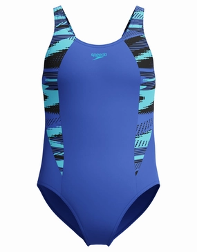 Girls Hyperboom Splice Muscleback Swimsuit - Blue speedo mens swimwear, speedo training swimsuits