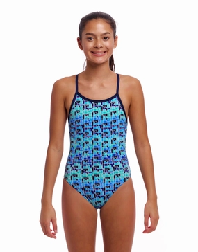 Girls Jack Stack Single Strap Swimsuit - Blue funkita womens swimsuits, funkita colorful swimwear