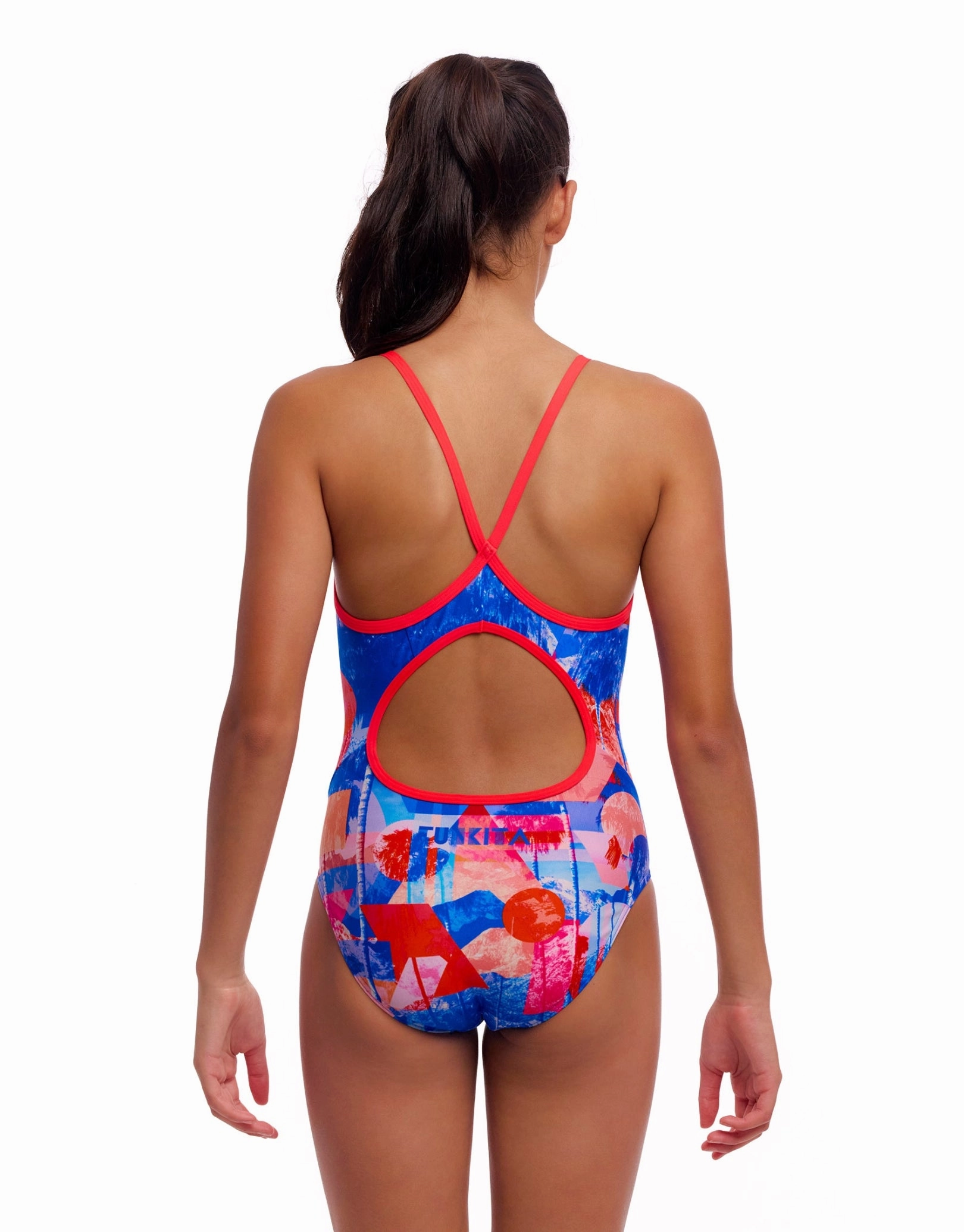 Girls Miss Adventure Diamond Back Swimsuit - Blue/Red