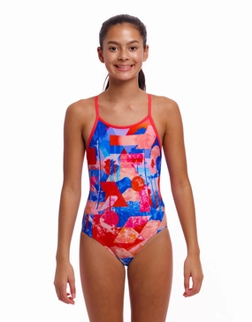 Girls Miss Adventure Diamond Back Swimsuit - Blue/Red funkita womens swimsuits, funkita colorful swimwear
