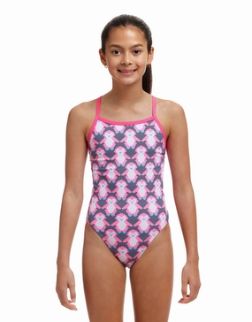 Girls Pen Guy Single Strap Swimsuit - Pink/Black funkita womens swimsuits, funkita colorful swimwear