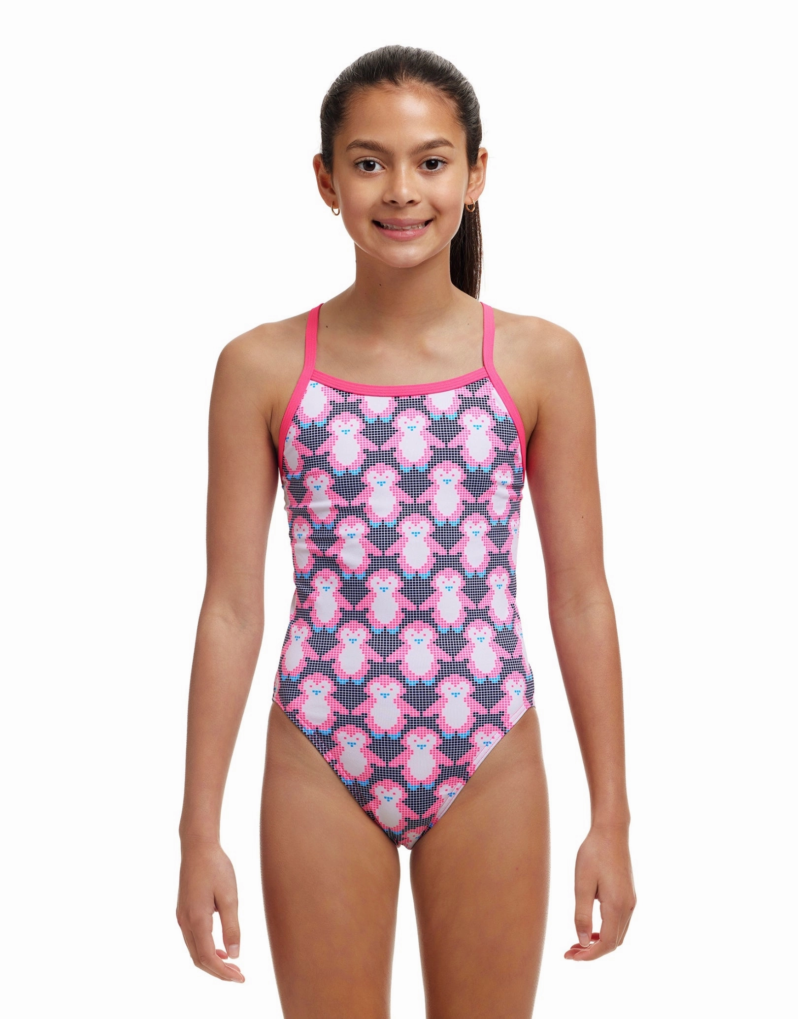 Girls Pen Guy Single Strap Swimsuit - Pink/Black funkita womens swimsuits, funkita colorful swimwear