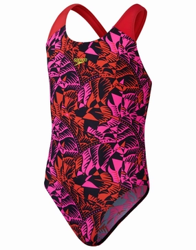 Girls Placement Allover Splashback Swimsuit- Black/Pink speedo mens swimwear, speedo training swimsuits