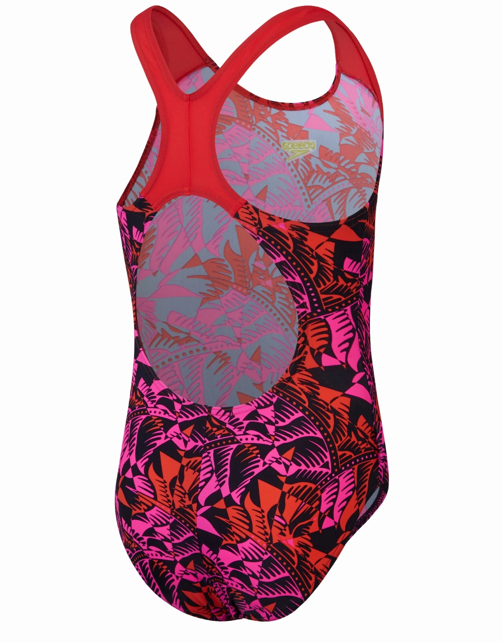 Girls Placement Allover Splashback Swimsuit- Black/Pink