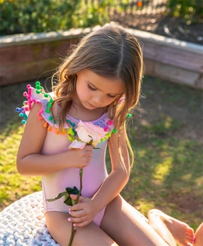 Girls Pompom Bikini In Golden Hour cute swimsuits for teen girls, modest teen swimwear