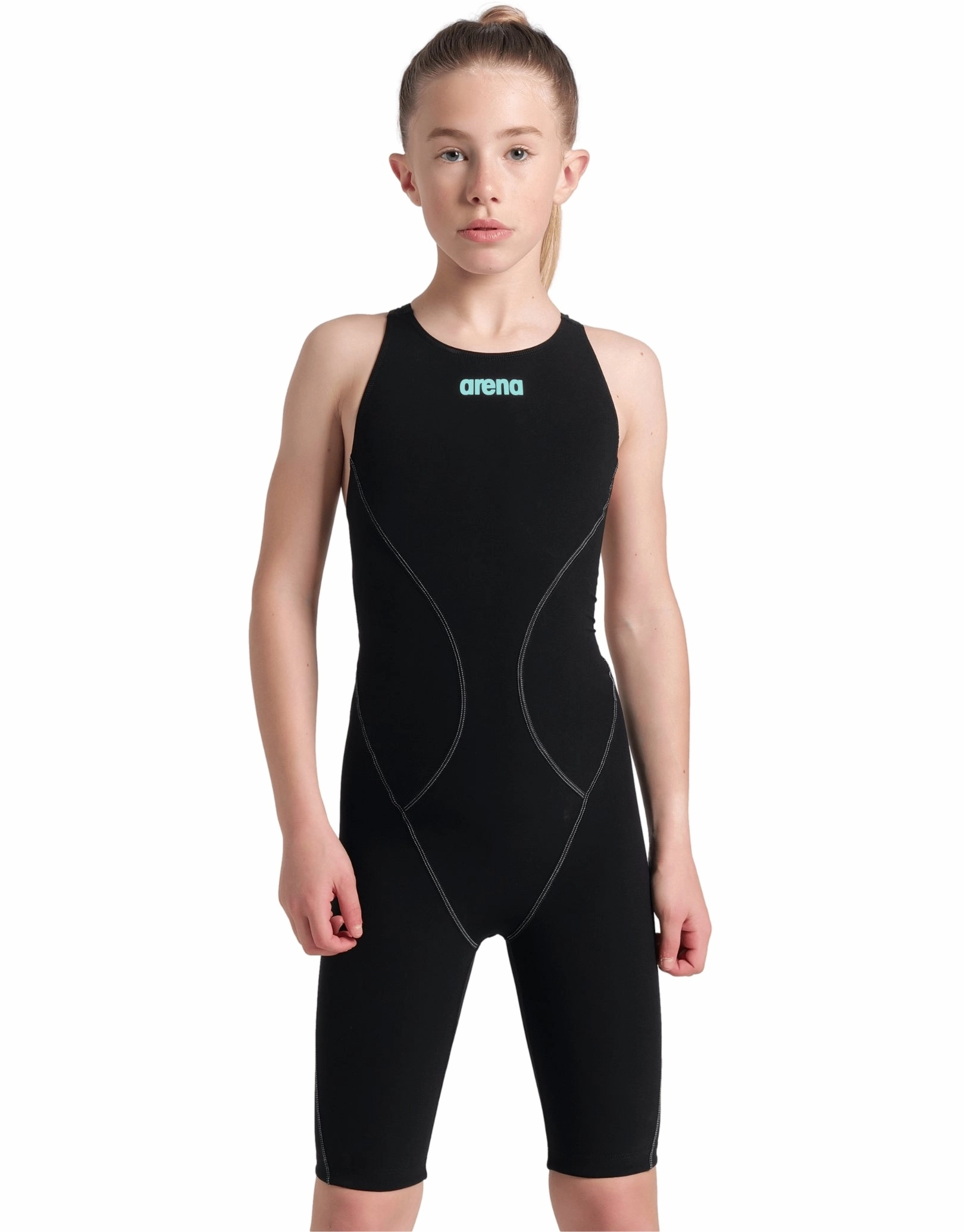 Girls Powerskin Impulso Open Back - Black/Teal arena swimwear for men, arena competitive swimsuits