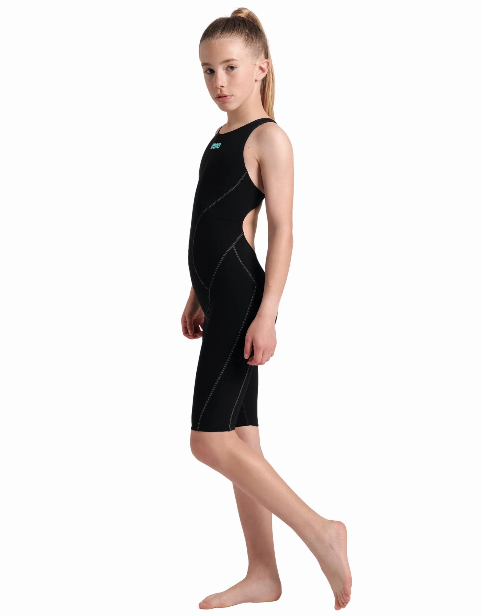 Girls Powerskin Impulso Open Back - Black/Teal
