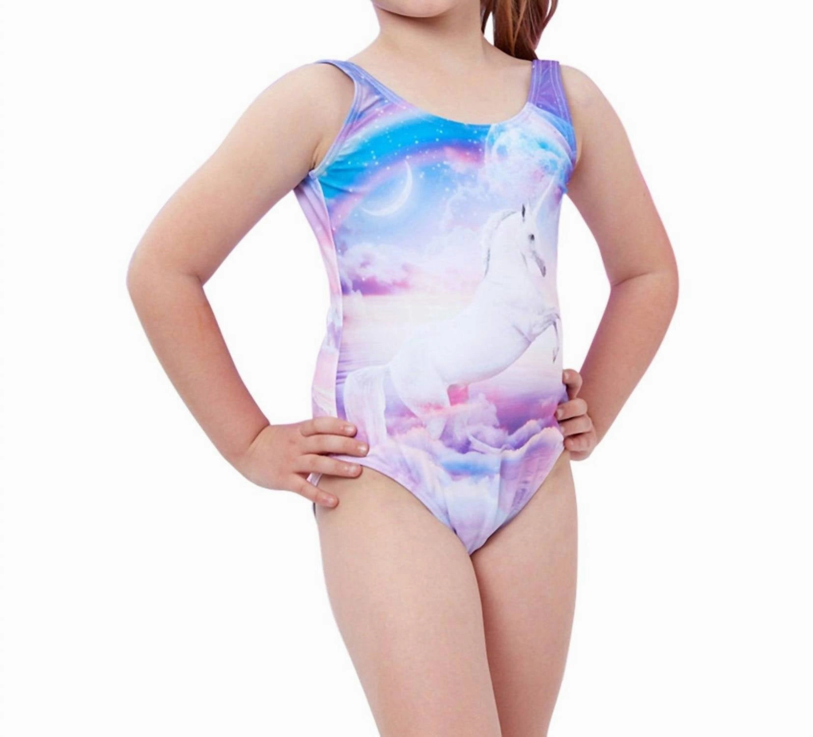 Girls Round Neck One Piece Swimsuit In Gtk Purple Unicorn cute swimsuits for teen girls, modest teen swimwear