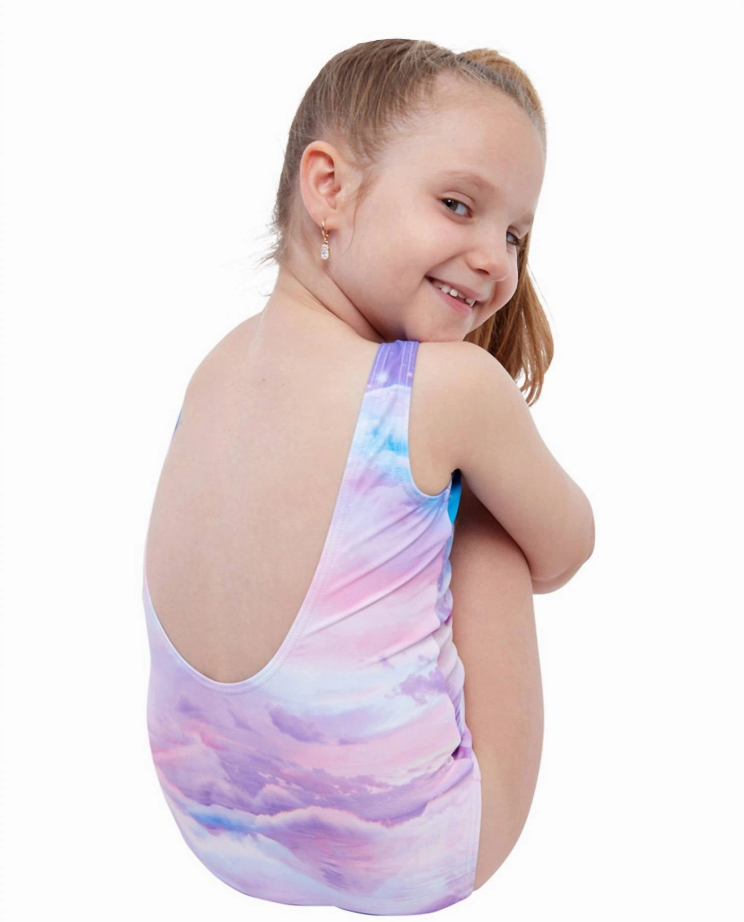 Girls Round Neck One Piece Swimsuit In Gtk Purple Unicorn