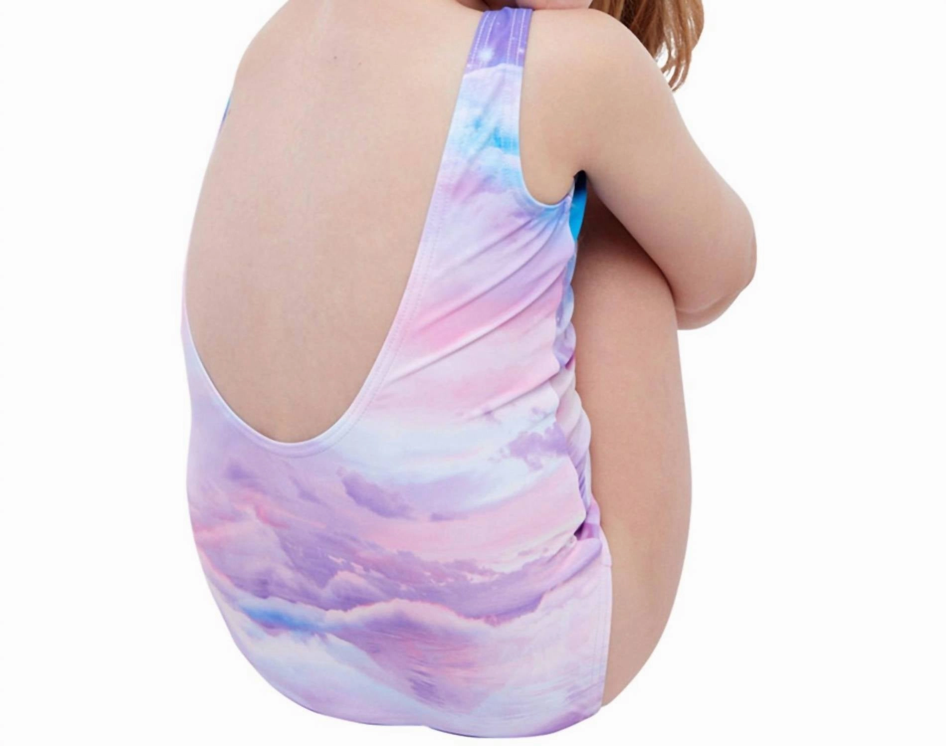 Girls Round Neck One Piece Swimsuit In Gtk Purple Unicorn