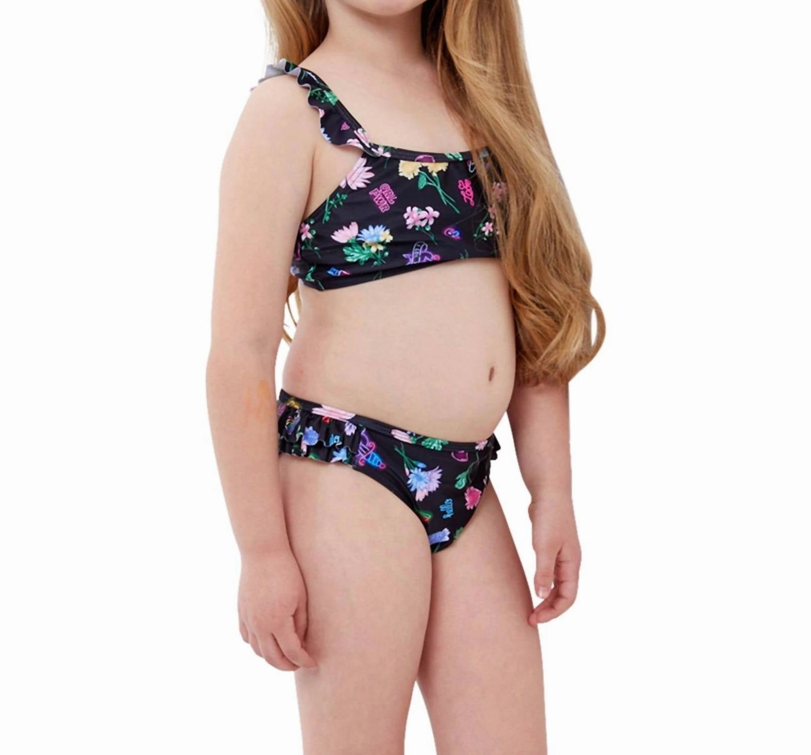 Girls Ruffle Bralette Bikini Top With Matching Bikini Bottom In Gtk Daisies