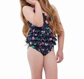 Girls Ruffle Tiered Square Neck One Piece Swimsuit In Gtk Daisies cute swimsuits for teen girls, modest teen swimwear