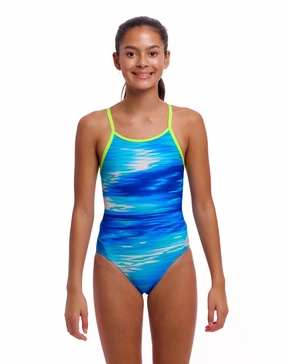 Girls Sea Breeze Diamond Back Swimsuit - Blue funkita womens swimsuits, funkita colorful swimwear
