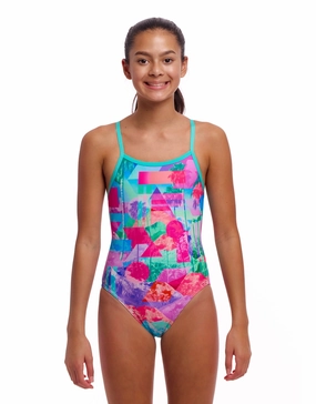 Girls Snap That Single Strap Swimsuit - Mint Green/Pink funkita womens swimsuits, funkita colorful swimwear