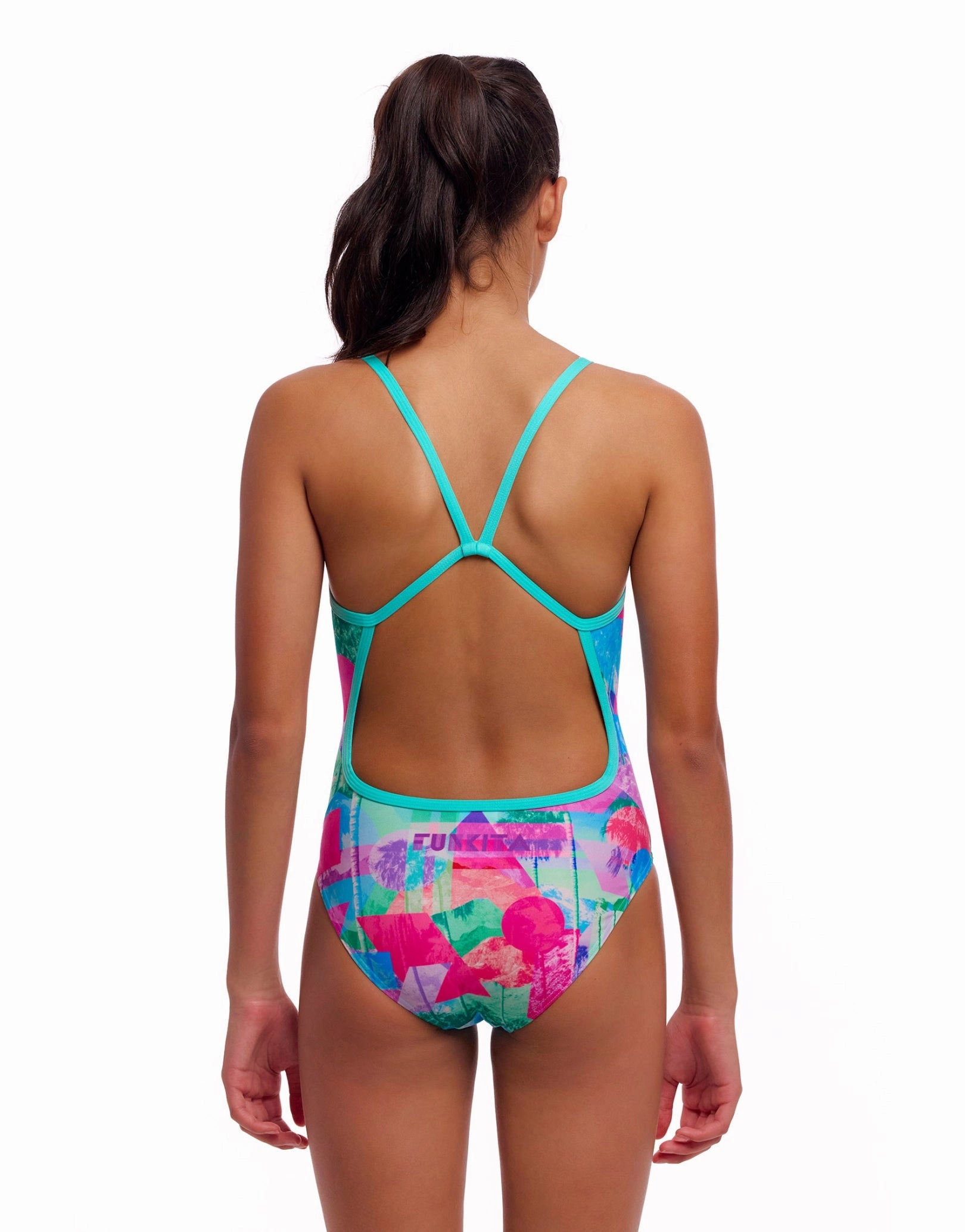 Girls Snap That Single Strap Swimsuit - Mint Green/Pink