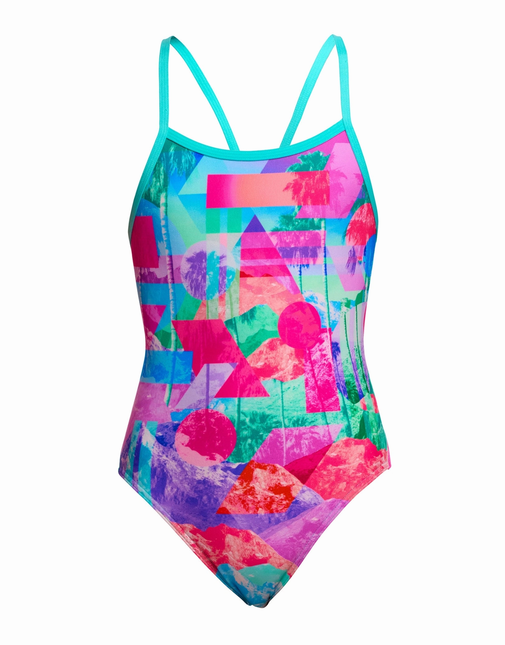 Girls Snap That Single Strap Swimsuit - Mint Green/Pink