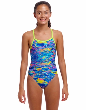 Girls Stir Crazy Single Strap Swimsuit - Blue funkita womens swimsuits, funkita colorful swimwear