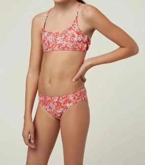 Girls Strappy Side Bralette Top Set In Piper Ditsy cute swimsuits for teen girls, modest teen swimwear