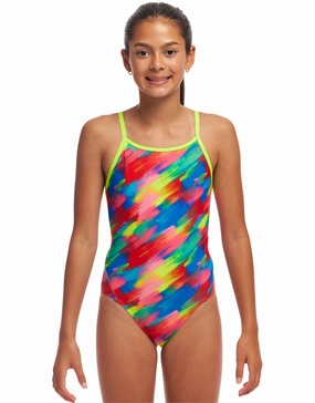 Girls Stroked Diamond Back Swimsuit - Multi funkita womens swimsuits, funkita colorful swimwear