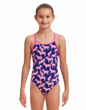 Girls Sweet Stripes Diamond Back Swimsuit - Navy/Pink funkita womens swimsuits, funkita colorful swimwear