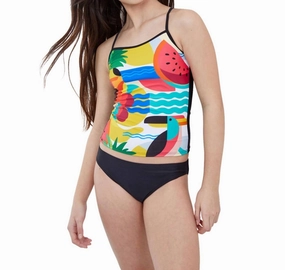 Girls Tankini Top With Matching Tankini Bottom In Gtk Tropical cute swimsuits for teen girls, modest teen swimwear