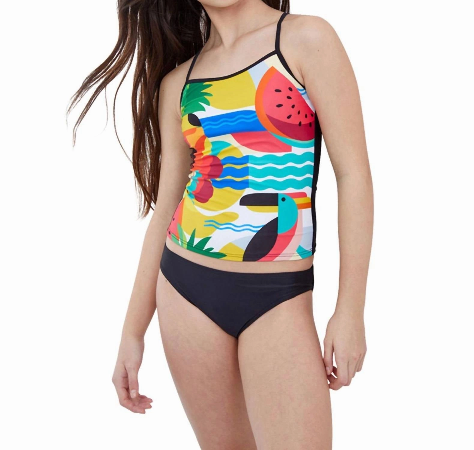 Girls Tankini Top With Matching Tankini Bottom In Gtk Tropical cute swimsuits for teen girls, modest teen swimwear