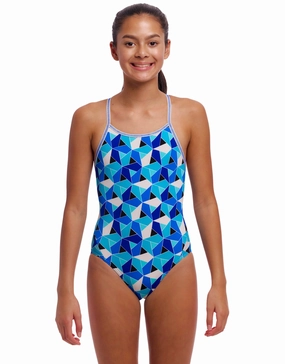 Girls Tetra Tonic Diamond Back Swimsuit - Blue funkita womens swimsuits, funkita colorful swimwear