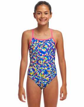 Girls Time Warp Single Strap Swimsuit - Multi funkita womens swimsuits, funkita colorful swimwear