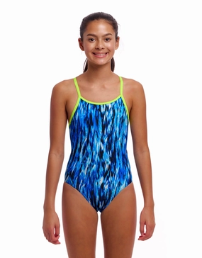 Girls Wing Streak Diamond Back Swimsuit - Blue funkita womens swimsuits, funkita colorful swimwear
